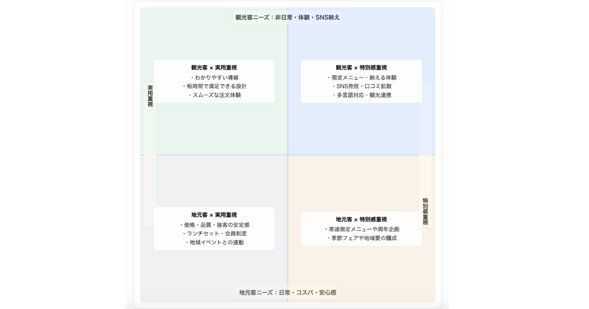 観光客 vs 地元客のニーズと戦略マッピング図